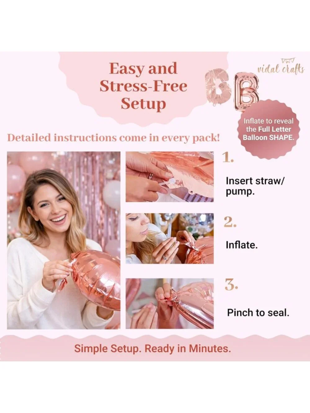 Rose Gold Birthday Decorations Set - 71-Piece Party Supplies with Balloons